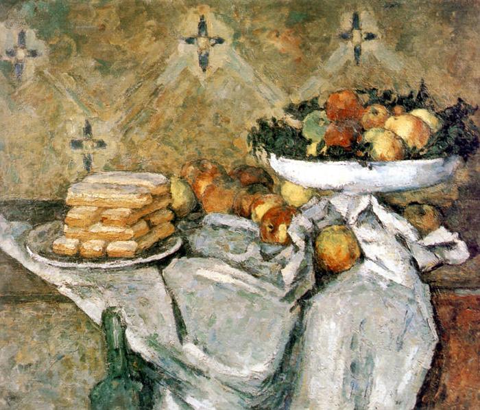 Plate with fruits and sponger fingers, Paul Cezanne